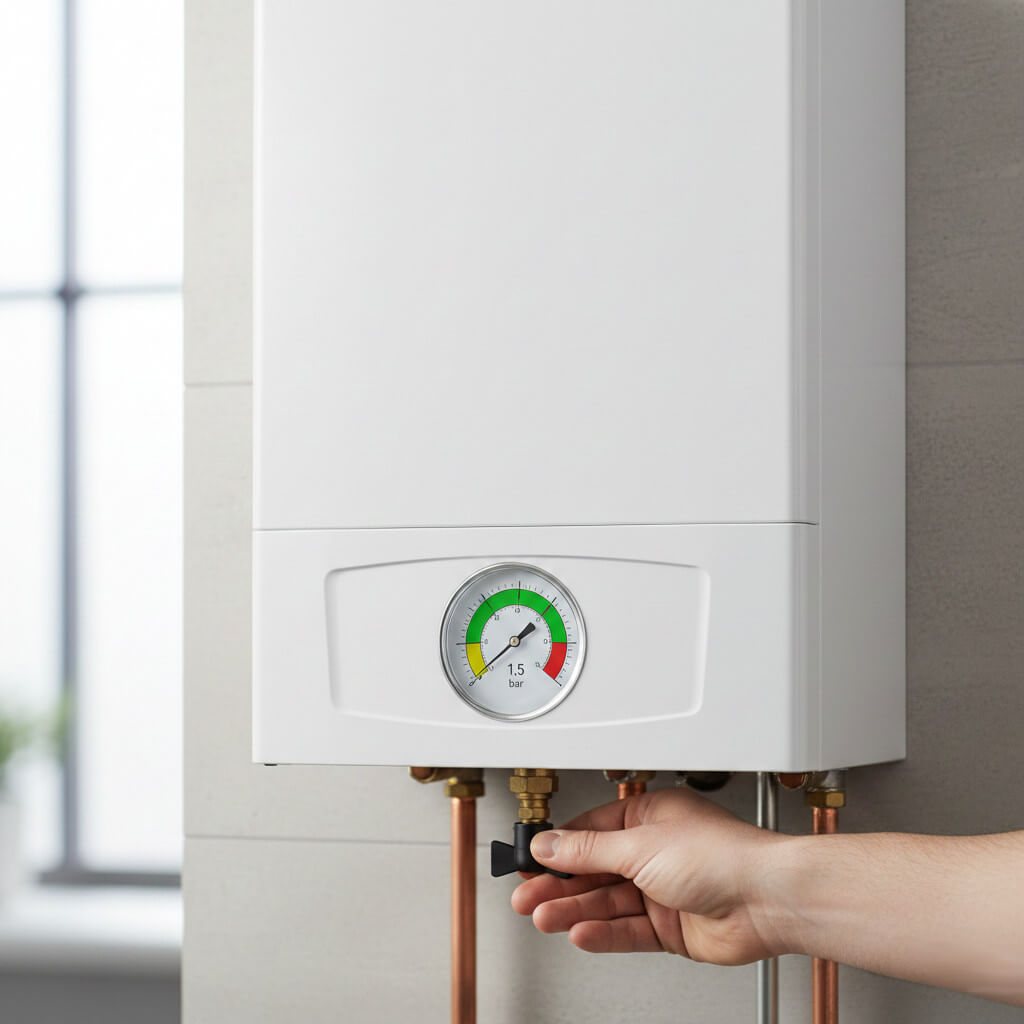 Mano che regola la pressione dell'acqua in una caldaia