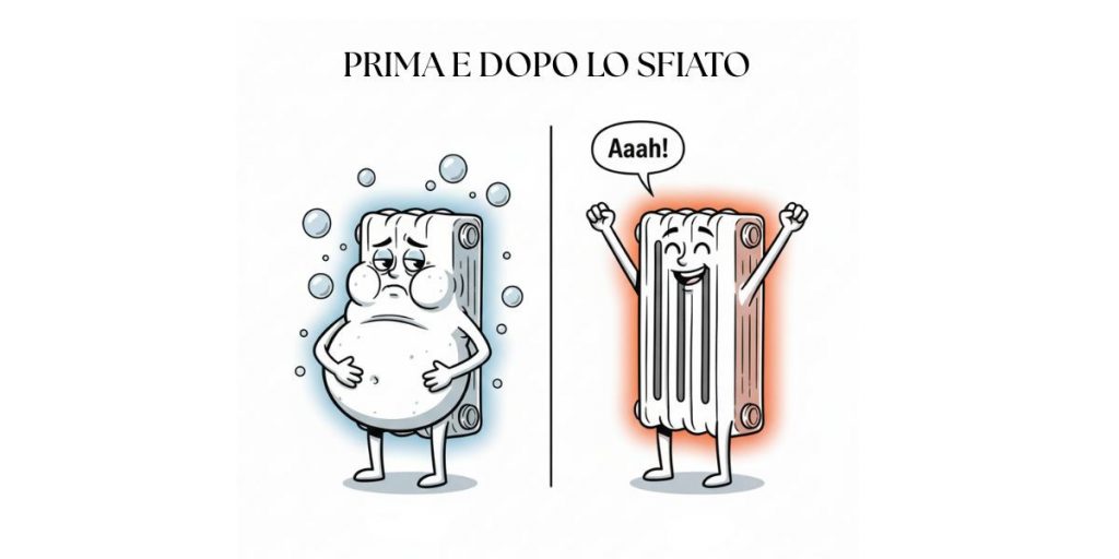 Meme prima e dopo sfiato termosifone - termosifone gonfio d'aria vs termosifone funzionante e felice