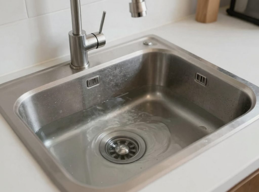 Lavandino di una cucina con acqua stagnante